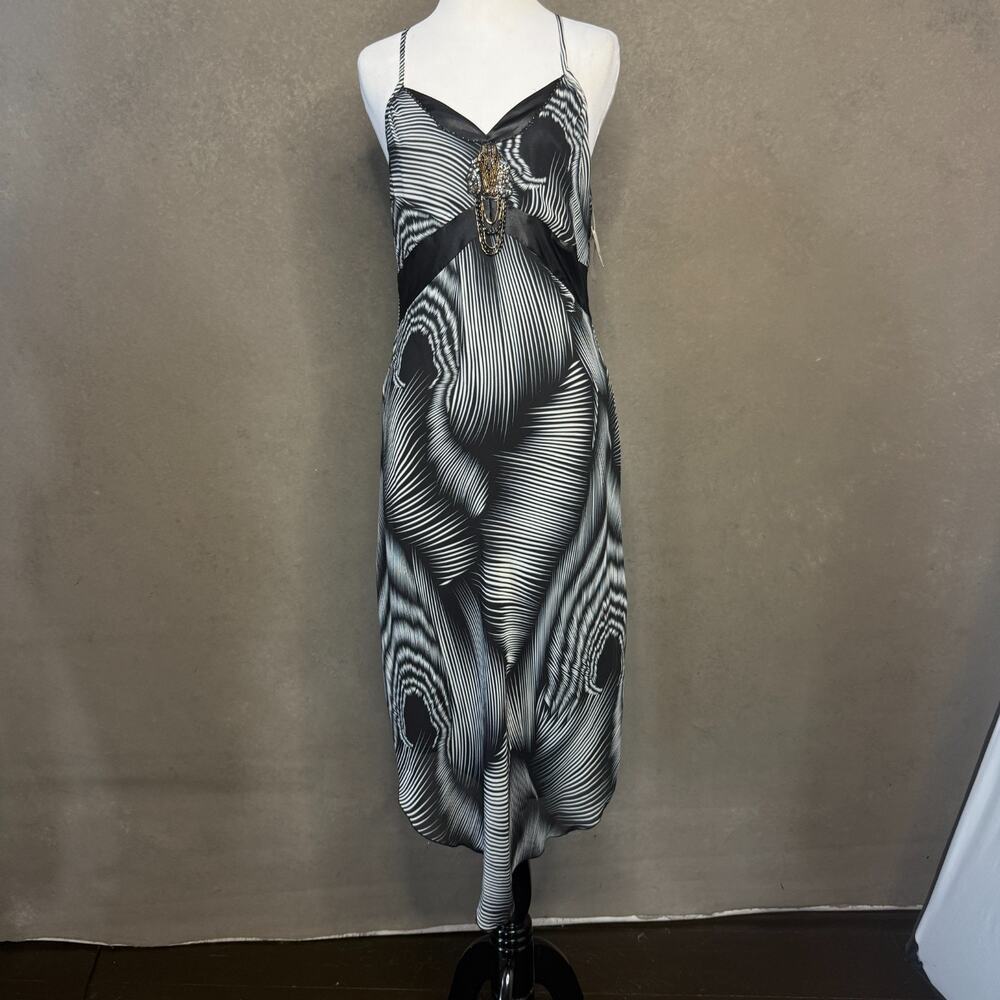 Addess Y2K Geometric Black White Cami Dress Size 6 Beaded NWT